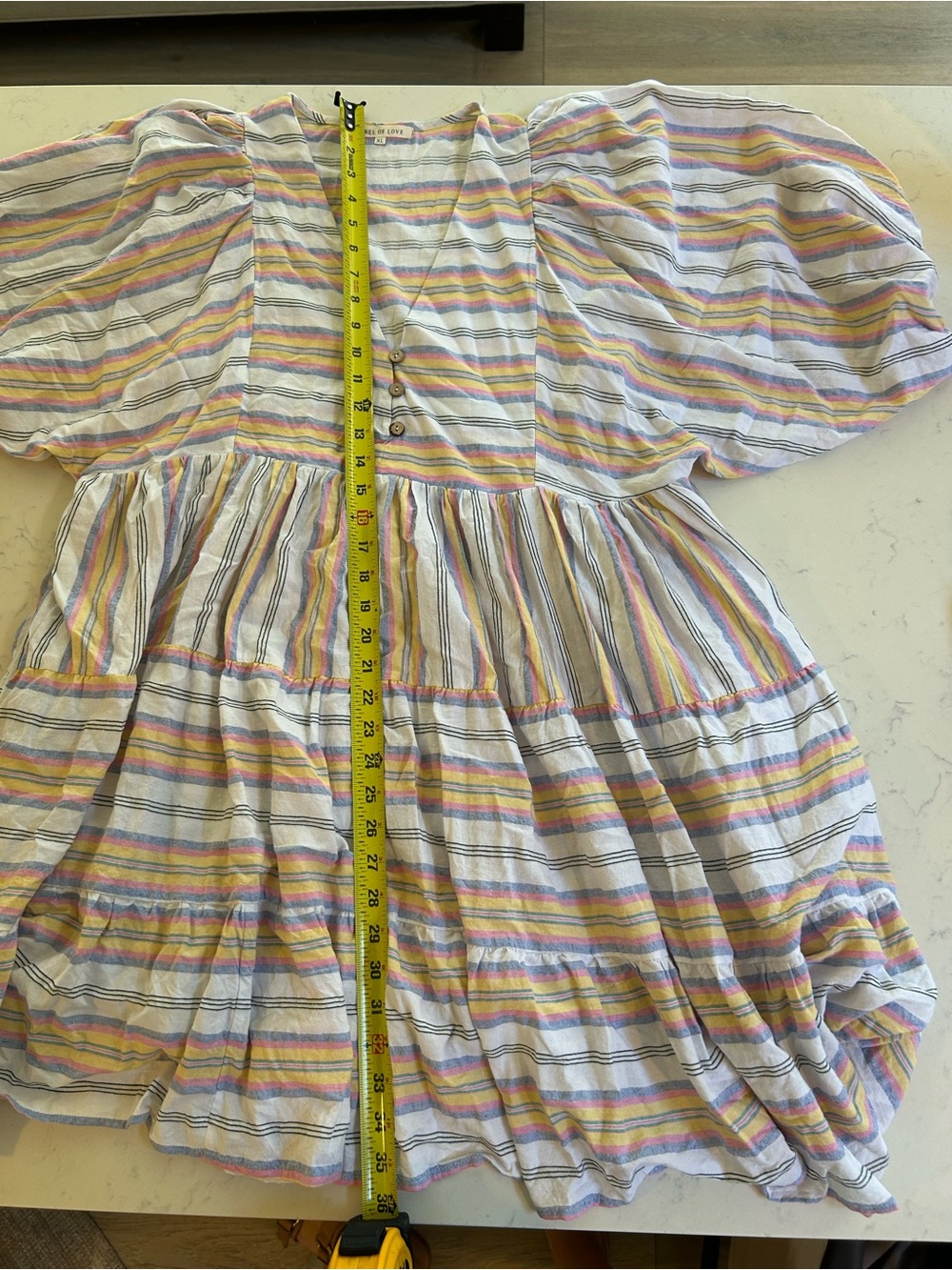 Label of Love XL Striped Tiered Midi Dress Puff Sleeve Coastal Boho - Picture 10 of 13